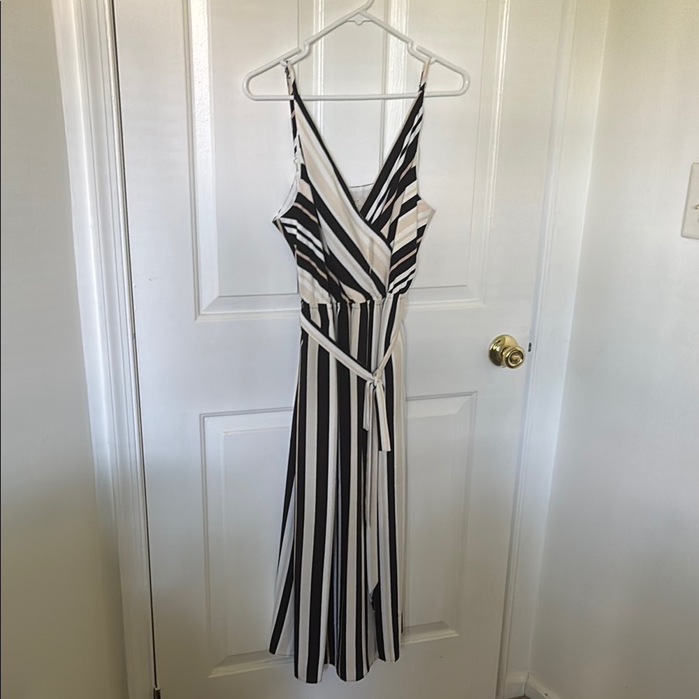 LOFT Black and White Midi Sundress with Spaghetti Straps